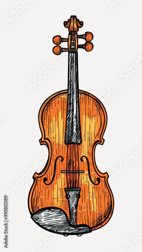 Vintage wooden string instrument illustration