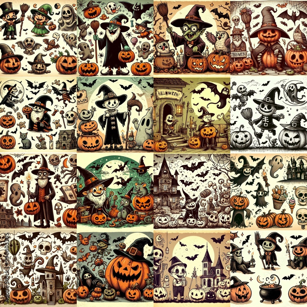 Obraz premium Halloween cartoon vintage illustration. AI generated illustration