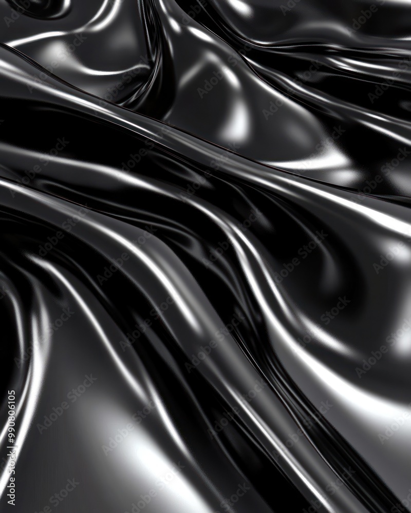 A close-up view of flowing black fabric with a shiny, reflective surface. A close-up view of flowing black fabric with a shiny, reflective surface.