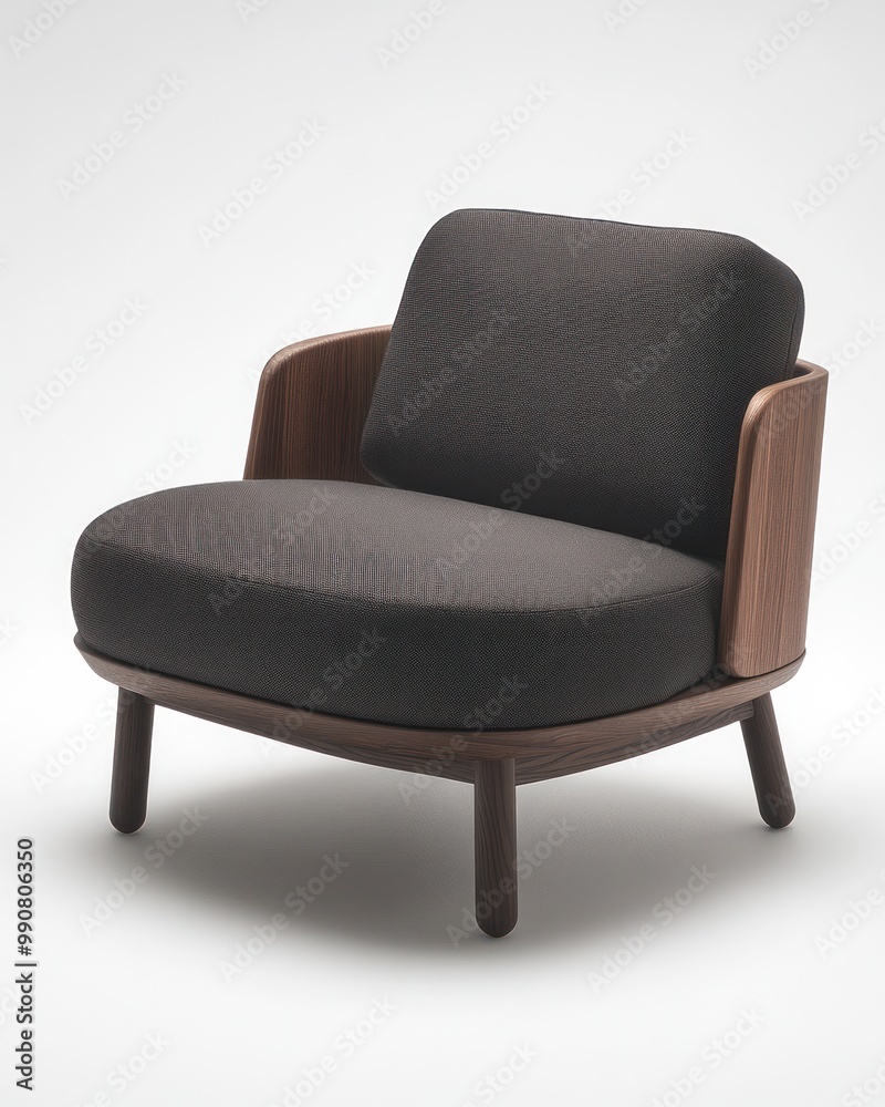 A modern armchair with a rounded design and wooden frame, ideal for comfortable seating. A modern armchair with a rounded design and wooden frame, ideal for comfortable seating.