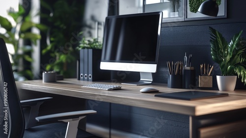 Chic modular desk setup with interchangeable components and a clean design