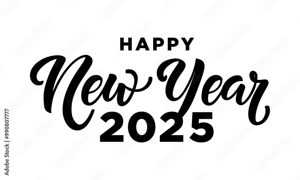 HAPPY NEW YEAR 2025 black vector brush calligraphy banner HAPPY NEW YEAR 2025 black vector brush calligraphy banner