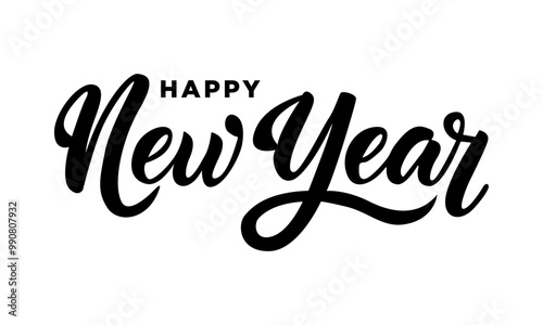 HAPPY NEW YEAR 2025 black vector brush calligraphy banner