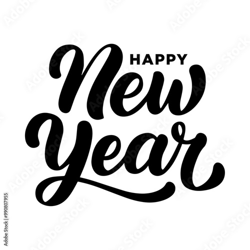 HAPPY NEW YEAR 2025 black vector brush calligraphy banner