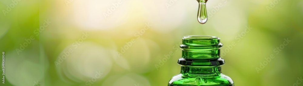Closeup of a bottle of green tea extract.