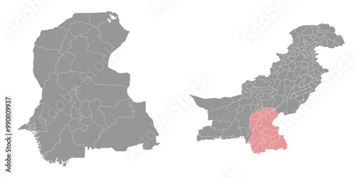 Sindh map with districts. Vector illustration.