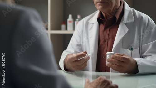 Close-up of a physician recommending medicines to a patient photo