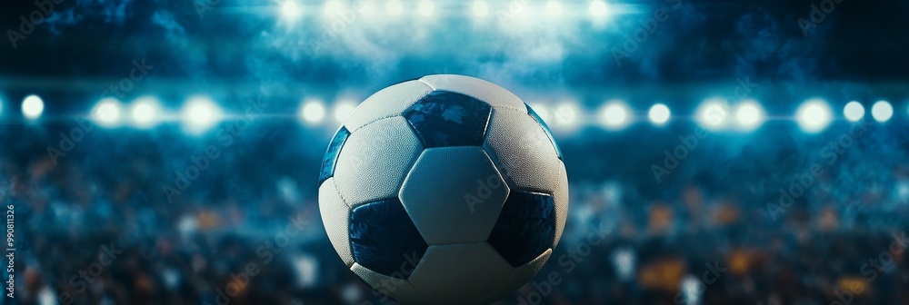 Obraz premium A soccer ball is in the center of a stadium full of people