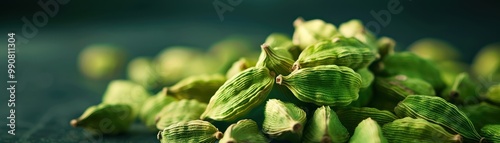 Closeup of cardamom extract with whole pods.