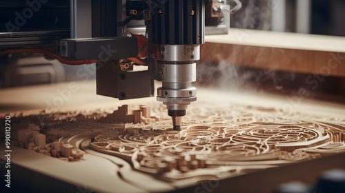 CNC machine in action, intricately carving precision components