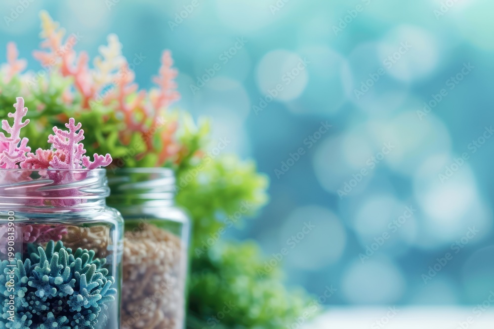 Marine extracts displayed with sea plants and algae.