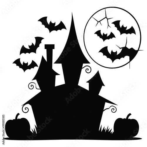 A vector silhouette image of a hallowen on a white background