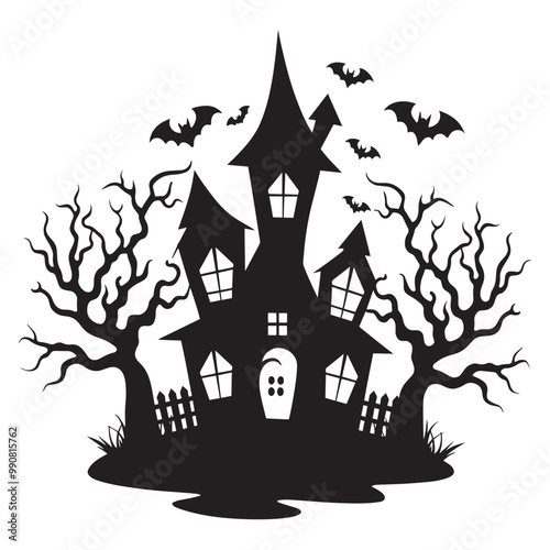A vector silhouette image of a hallowen on a white background