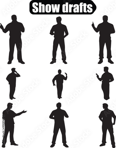 Silhouette Vector Art: Diverse Collection of Male Figures in Various Poses for Graphic Design and Creative Projects - Show Drafts