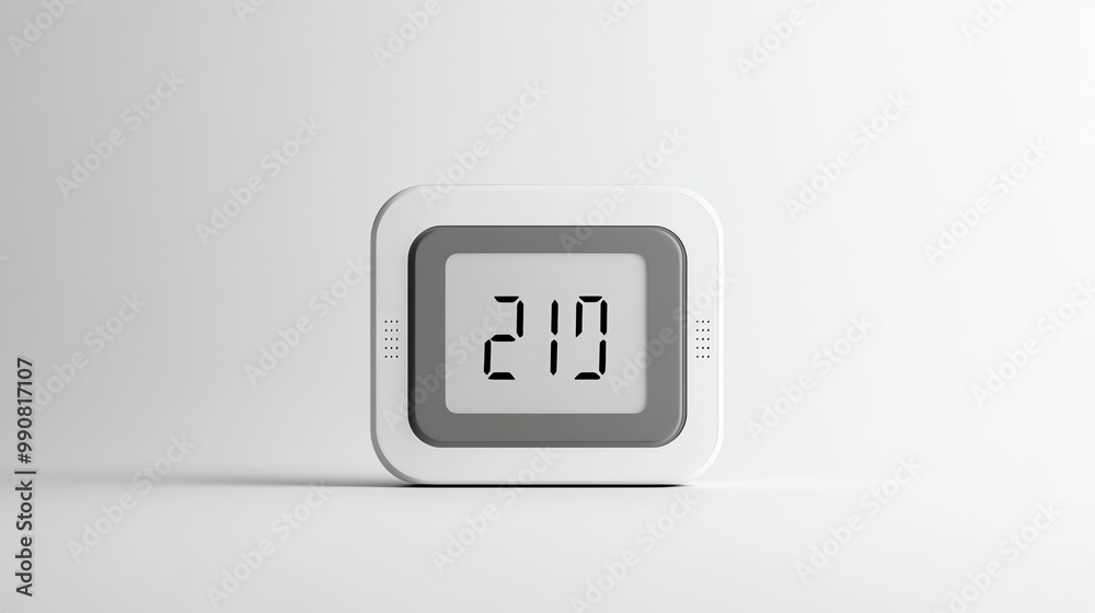 A white digital clock displays the time 2:19 against a white background. A white digital clock displays the time 2:19 against a white background.