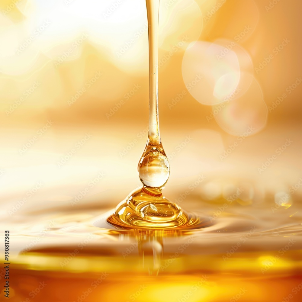Closeup of essential oil drops falling into a carrier oil.