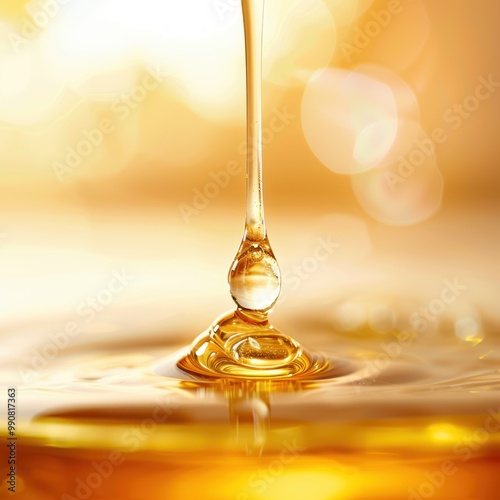 Obraz na płótnie Closeup of essential oil drops falling into a carrier oil. w salonie