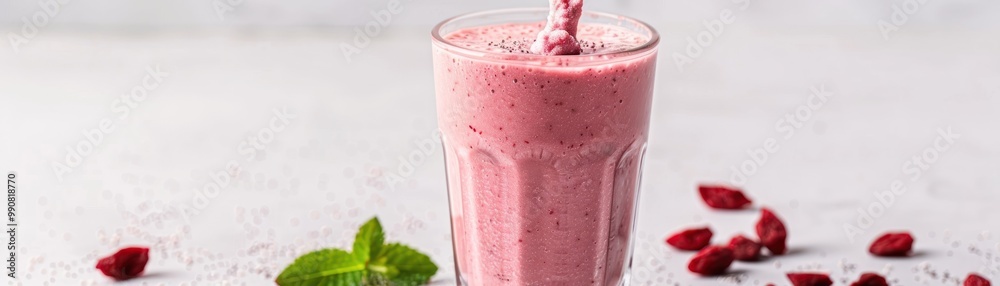 Person adding goji berry extract to a smoothie. Person adding goji berry extract to a smoothie.