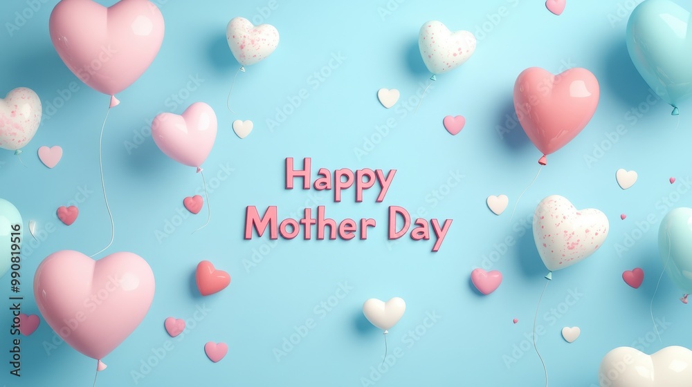 A delightful pastel banner says Happy Mother Day surrounded by colorful balloons and hearts A delightful pastel banner says Happy Mother Day surrounded by colorful balloons and hearts