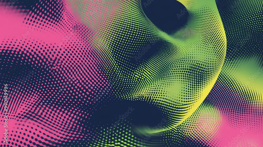 Abstract digital art with a green, yellow, and pink color gradient with a dot pattern. Abstract digital art with a green, yellow, and pink color gradient with a dot pattern.