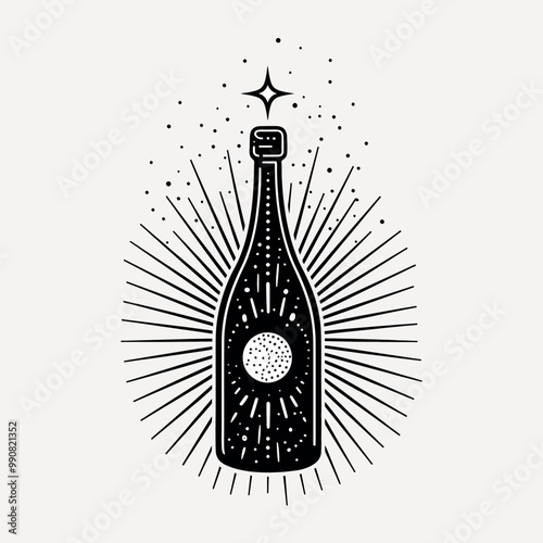 Vintage sparkling wine bottle illustration