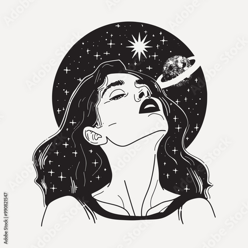 Surreal cosmic woman illustration