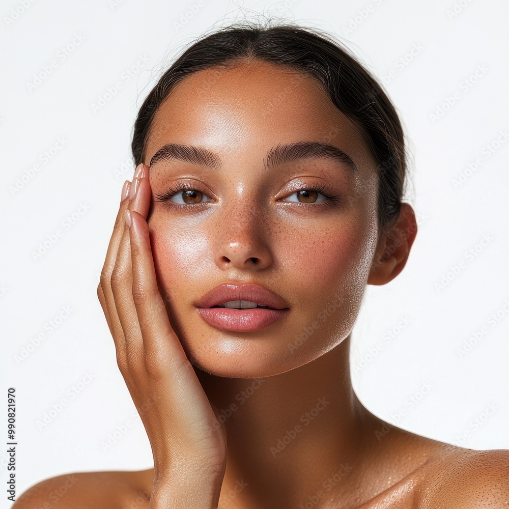 Woman's portrait with radiant skin in minimalist style. Woman's portrait with radiant skin in minimalist style.