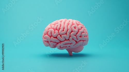 Pink Brain on Blue Background