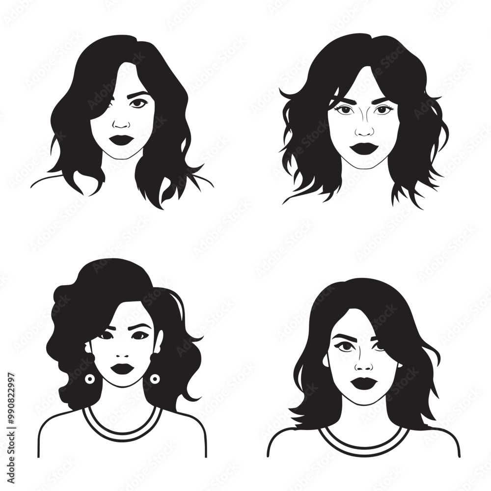 Black and white vector silhouettes set of woman Black and white vector silhouettes set of woman