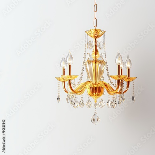 A luxurious gold chandelier casting warm light in a grand ballroom