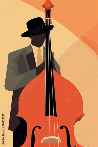 Canvas Print Stylish jazz musician playing bass