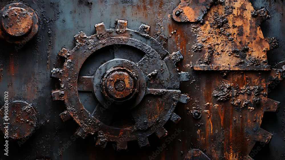 Heavily rusted industrial gear with rough surfaces and visible decay Heavily rusted industrial gear with rough surfaces and visible decay