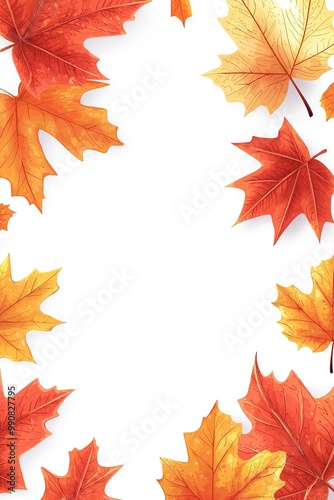 Autumn leaves frame with white background leaves and copy space. Ai Generative