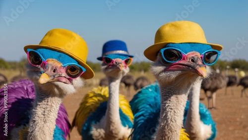 group of fun ostriches photo