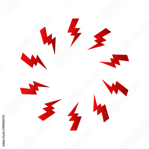 Red bolt zap circle frame with gradient. Flash lightning round border design
