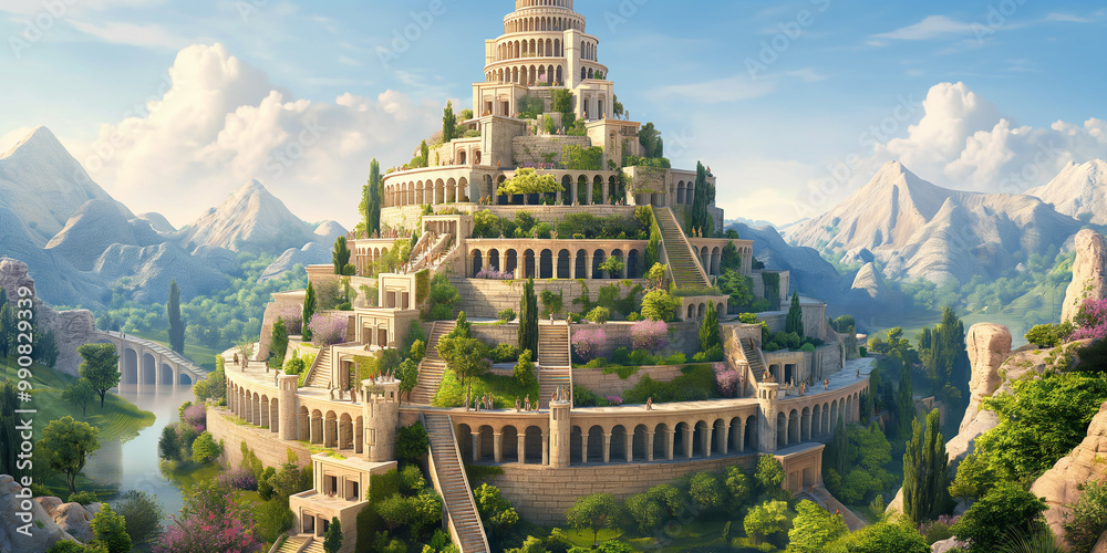 A biblical illustration of the Tower of Babel captures its towering ...