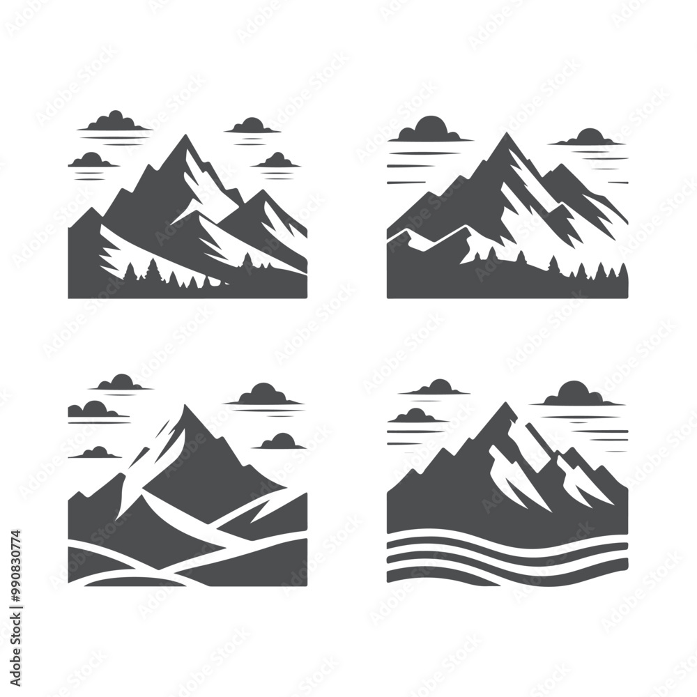 Obraz premium A set of mountains silhouette vector art illustration isolated on a white background