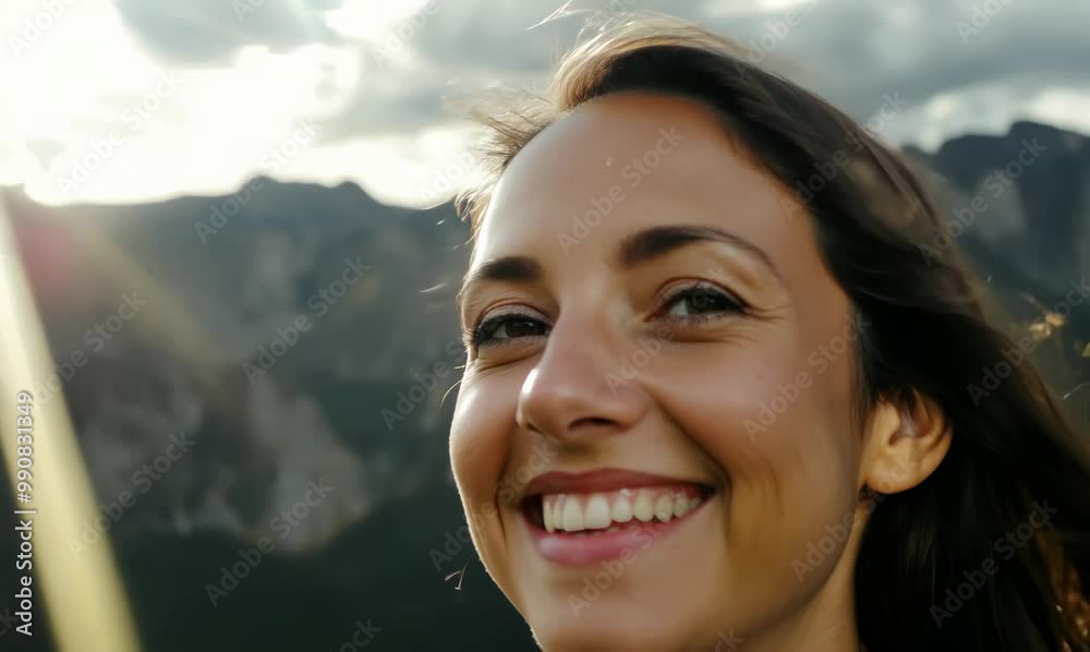 Italian Woman Smiling While Hiking in the Mountains