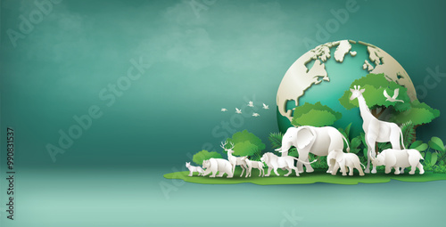 Wildlife Safari Scene in Paper Cut Art