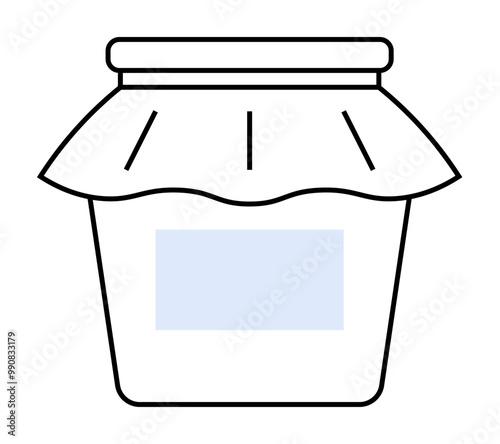 A jar covered with fabric and a blank label. Ideal for homemade preserves, DIY projects, gift ideas, minimalistic design, and packaging design. Simple illustrated style.