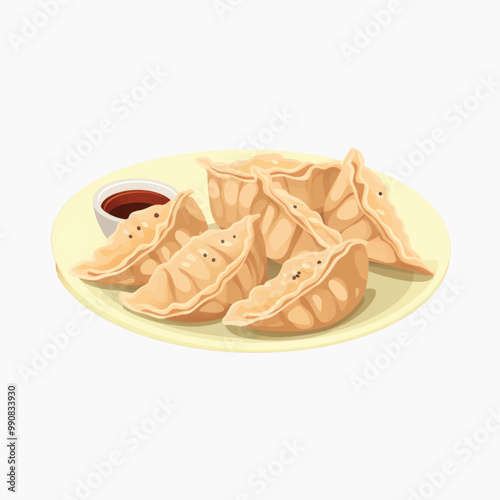 Delicious dumplings with dipping sauce
