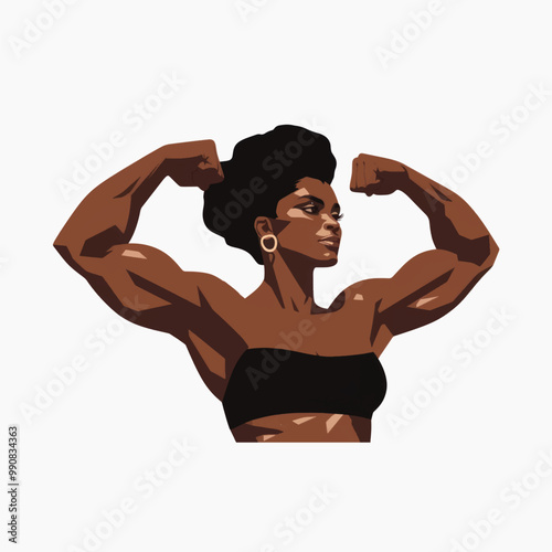 Strong confident woman flexing muscles