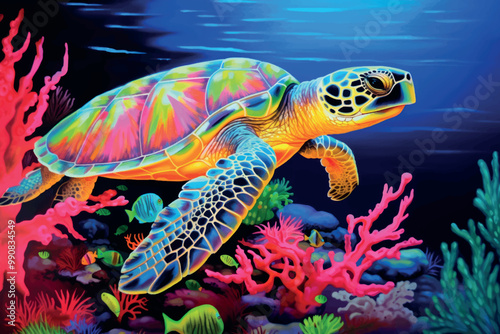 Vibrant underwater sea turtle illustration
