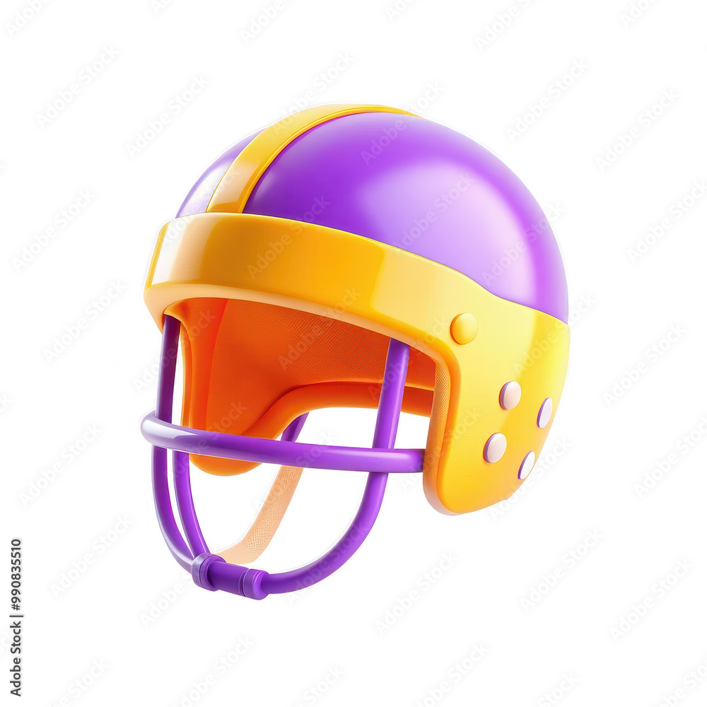 Fototapeta premium Helmet icon image, 3D model in bright yellow and purple colors.