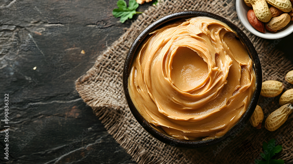 Creamy peanut butter spread top view commercial advertising photo Creamy peanut butter spread top view commercial advertising photo