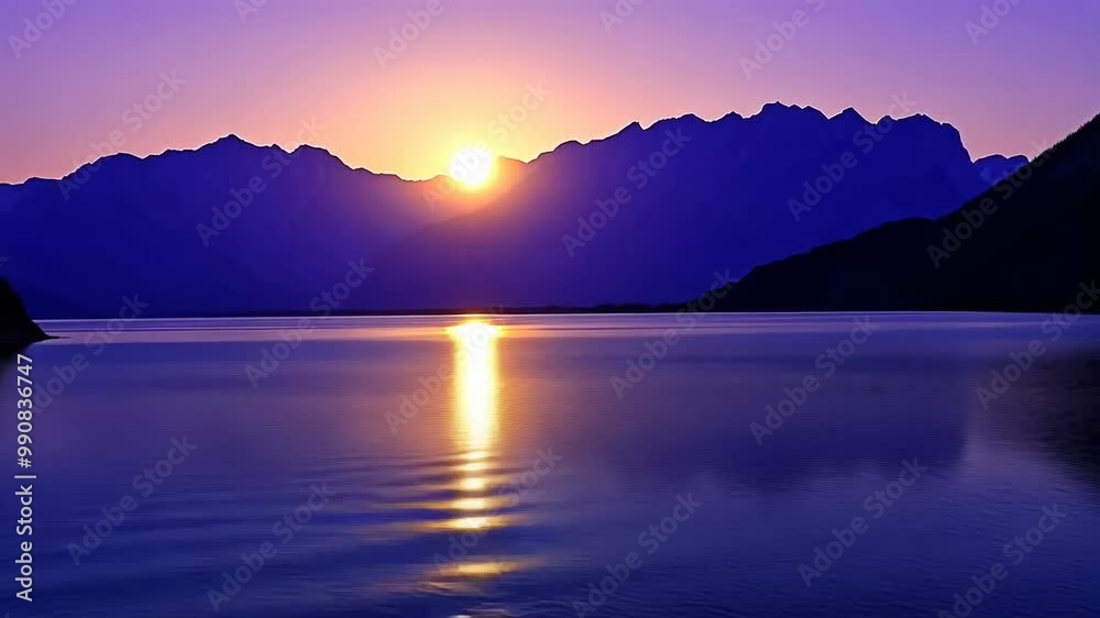 Serene mountain lake sunset with vibrant colors