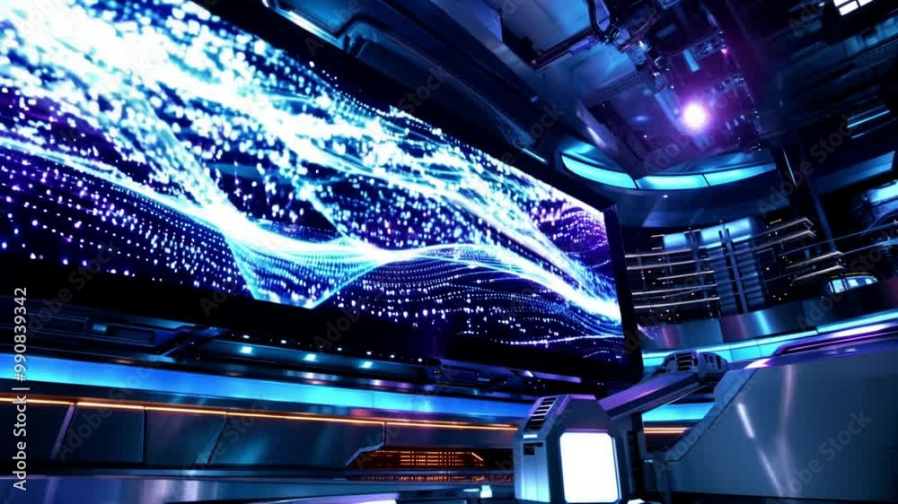 Abstract wave particle network tech system background motion, digital data of particle, nano tech, tehcnology theme 