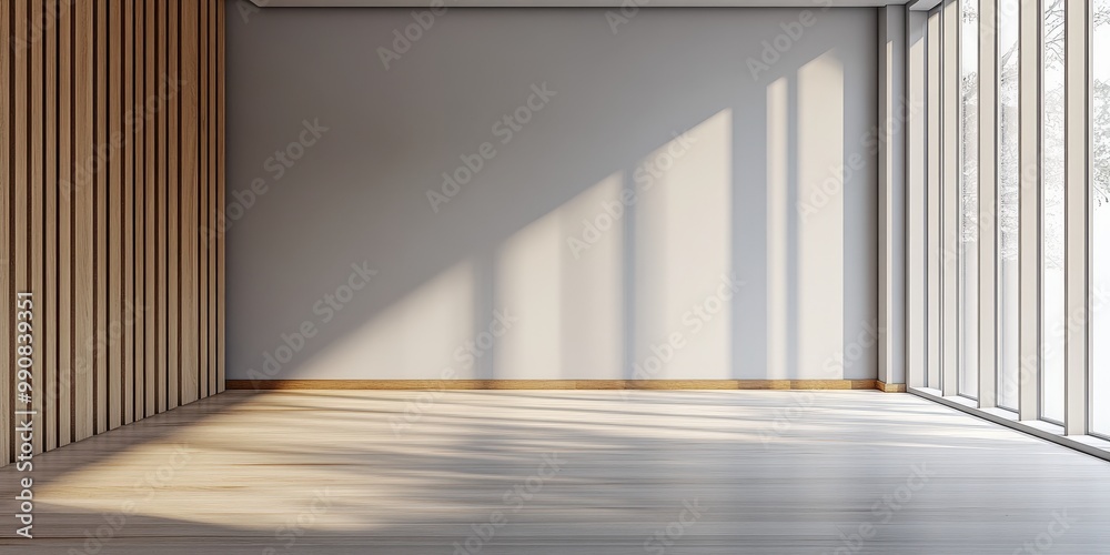 Minimalist Room with Light Gray Walls and Wooden Accents