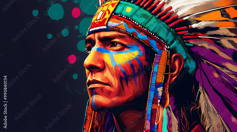 Portrait of native american man in traditional headdress. Native American Powwow. Illustration Portrait of native american man in traditional headdress. Native American Powwow. Illustration