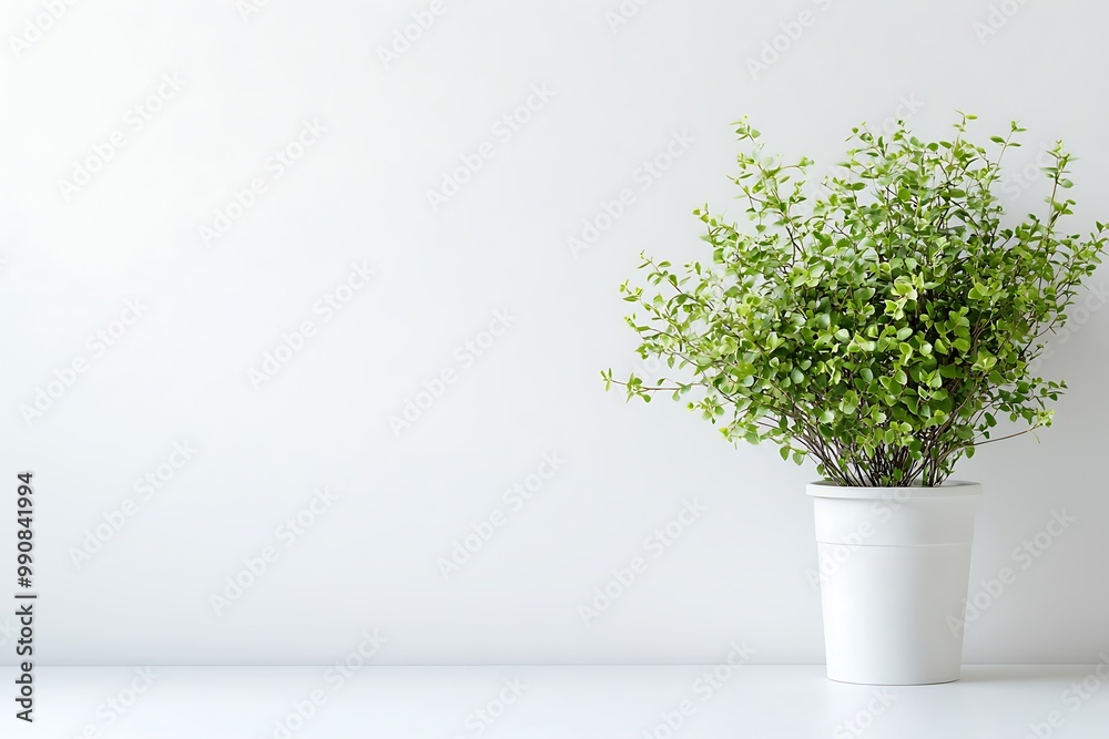 Green Plant in a White Pot Against a White Wall Green Plant in a White Pot Against a White Wall